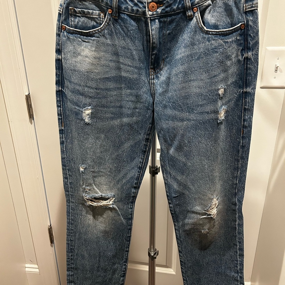 CAbi Blue Boyfriend Jeans Relaxed Distressed Fit